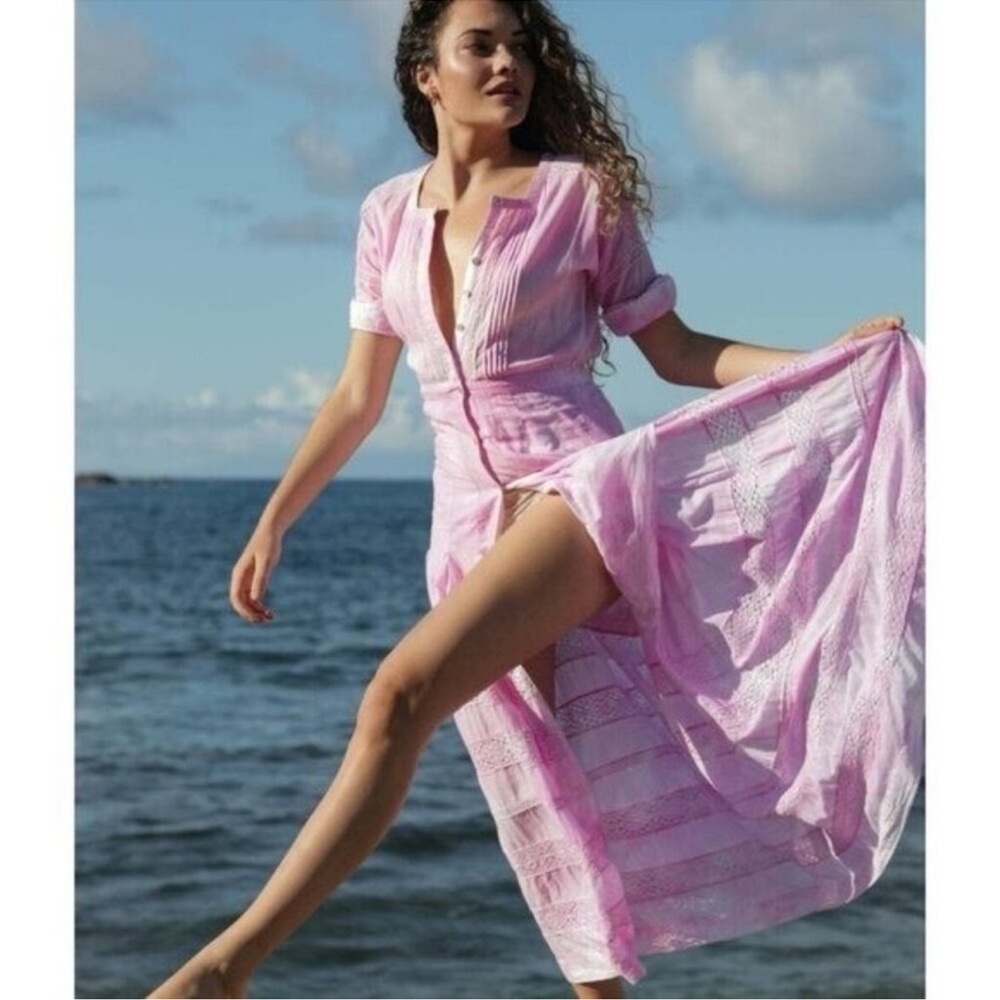 LoveShackFancy Edie dress pink tie dye crochet maxi size xs